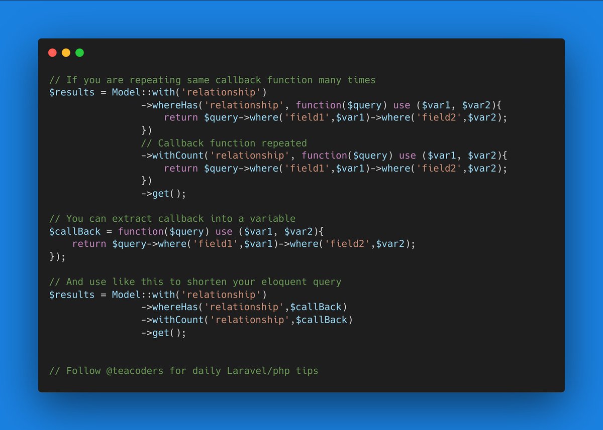 Reuse callbacks in Eloquent queries